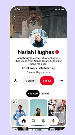 Exemple de profil Pinterest