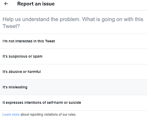 Options de rapport sur les tweets
