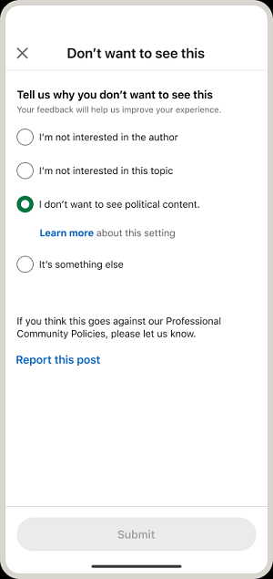 LinkedIn political posts opt out