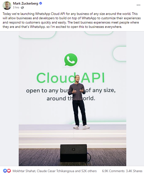 Mark Zuckerberg at Conversations 2022 - WhatsApp Cloud API