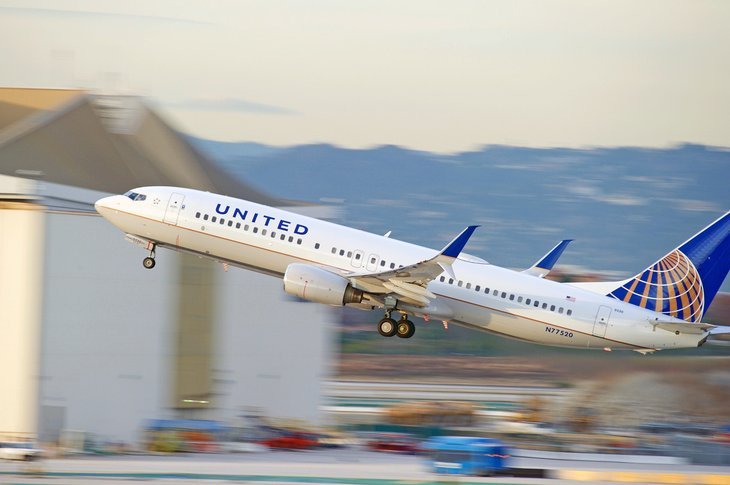 A United Airlines airplane takes flight