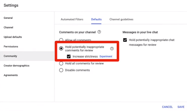 youtube strictness setting