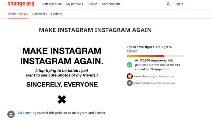 Change.org petition on Instagram