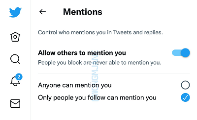 Twitter mention controls