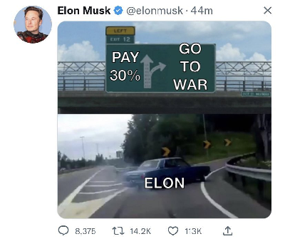 Tweet from Elon Musk