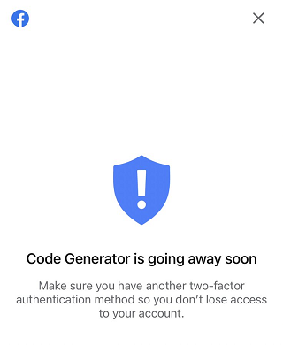 Facebook Code Generator alert
