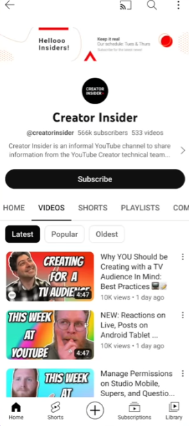 YouTube channel updates