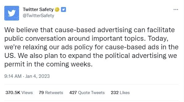 Twitter political ads update