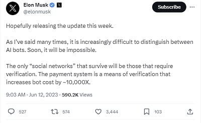 Elon Musk post
