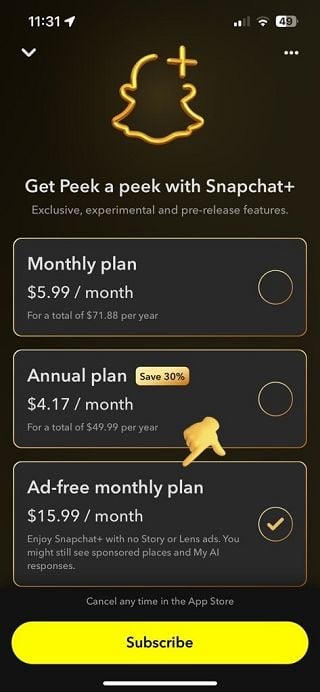 Snapchat+ ad free