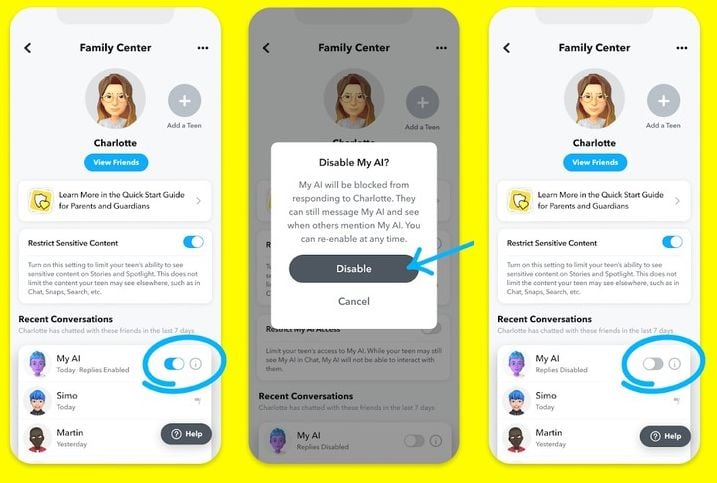 Snapchat family tools