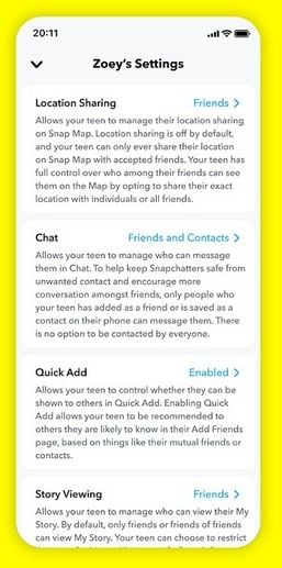 Snapchat family tools